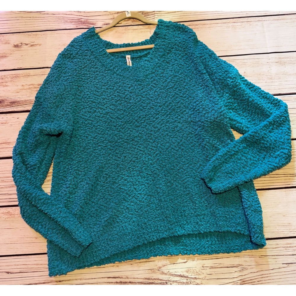 Zenana Premium Teal Blue Popcorn Knit V-Neck Sweater Plus Size 3X Long Sleeve